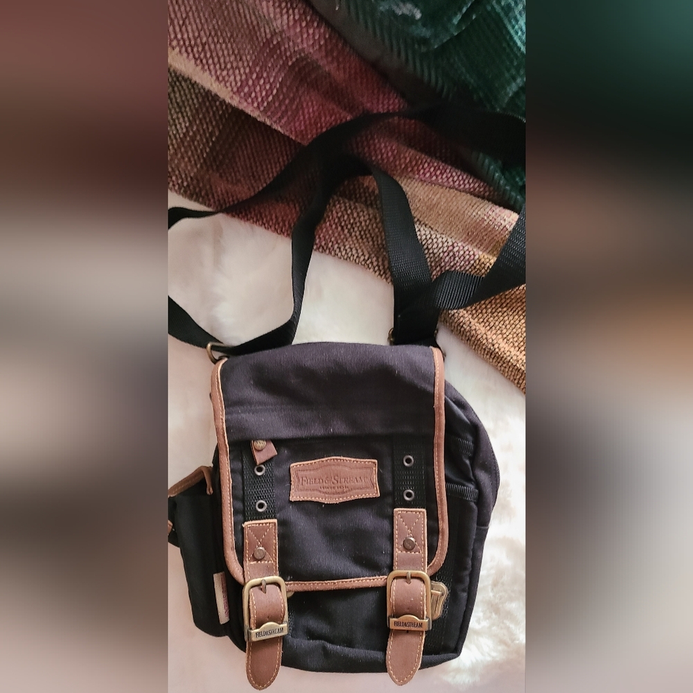 Vintage Rugged Black W/Brown Leather Backpack Or Adj. Strap Bag